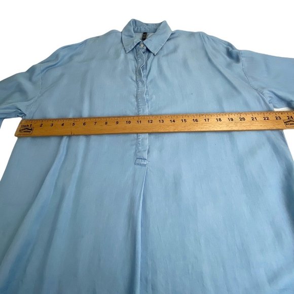 Zara Light Blue Longline Long Sleeve Lyocell Doleman Sleeve Top size Medium - Picture 4 of 8